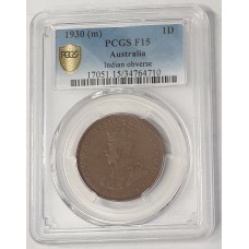 AUSTRALIA 1930M . ONE 1 PENNY . INDIAN OBVERSE . PCGS F15